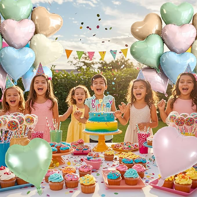 TONIFUL 30Pcs 18 Inch Pastel Colorful Balloons Light Rainbow Heart Shape Foil Mylar Banners Decoration for Birthday Valentine's Day Wedding Bridal Shower Anniversary Engagement Party Supplies