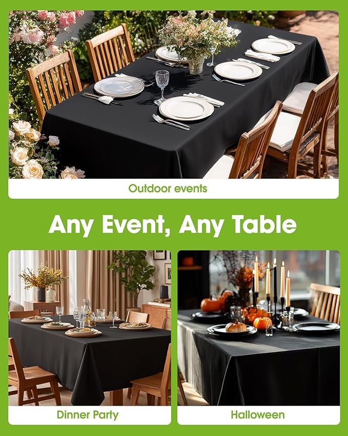 Pureegg Rectangle Table Cloth 60" x 84" – Durable Polyester Tablecloth Offers Reusable & Washable Protection, Ideal for Outdoor Party, Picnic, Wedding, Banquet and Birthday, 12 Pack, Black