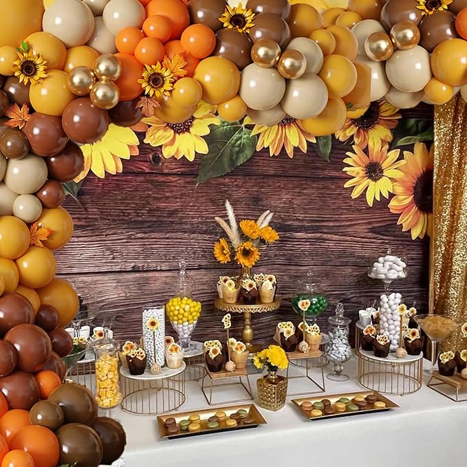 Fall Sunflower Balloon Arch 152pcs Brown Mustard Yellow Sand White Balloons Garland for Thanksgiving Sunflower Baby Shower Birthday Decorations