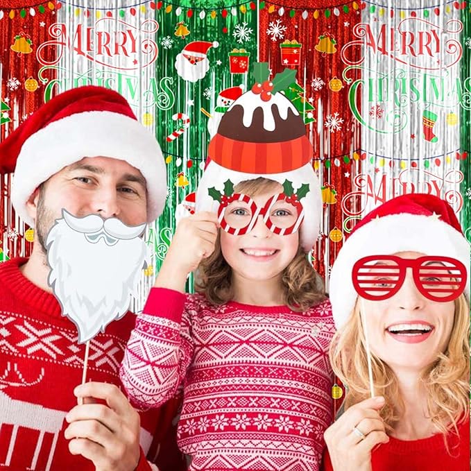Avezano 98pcs Christmas Decorations Set, Merry Christmas Foil Fringe Tinsel Curtains Balloons Arch Garland Favors for Kids & Adults Selfie Picture Holiday Party Props for Photo Backdrop Supplies
