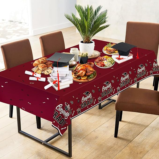 2 Pack Graduation Tablecloth - Congrats Grad Table Cloths, Plastic Disposable Rectangle Maroon Class of 2026 Table Cover for Graduation Tables Decorations Party Decor Supplies Favors,108 x 54 Inch