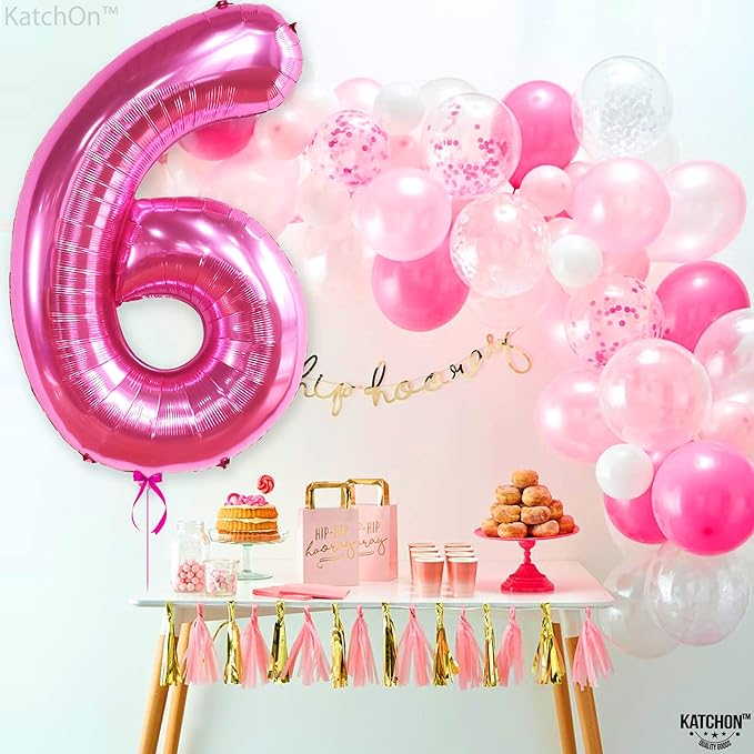 KatchOn, Giant Hot Pink Number 6 Balloon - 40 Inch | 6th Birthday Decorations for Girls | Pink Birthday Decor | 6 Balloon Number for Happy Anniversary Decorations