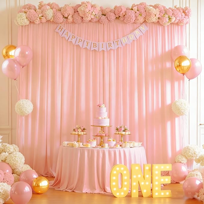 16x10FT Pale Pink Backdrop Curtains for Wedding Parties, Wrinkle Free Polyester Photography Backdrop Drapes for Wedding Baby Shower Birthday Parties Stage Background Stand Decorations 4x10ft,4 Panels