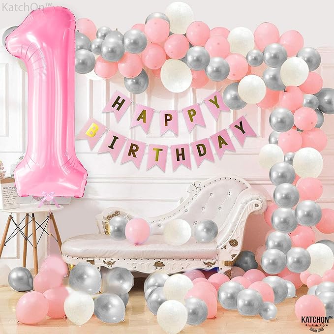 KatchOn, Light Pink 1 Balloon Number - 40 Inch | Number 1 Balloons for 1st Birthday Party | Pink Number Balloons, First Birthday Decorations For Girl | 1 Balloon for Happy Anniversary Decorations