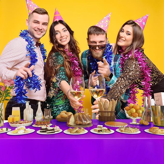 4 Pack Iridescent Plastic Tablecloths Disposable Table Cover Sparkly Foil Table Cloth for Rectangle Tables Party Decorations Birthday Princess Bridal Wedding Christmas Purple, 54 x 108 Inch