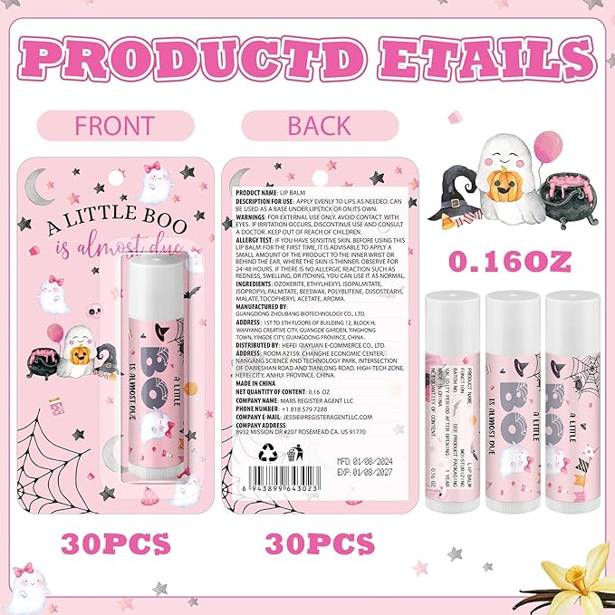 30 Pack Christmas Little Boo Baby Shower Games Prizes Party Gifts Bulk Lip Balms Favors for Winners Adults Guests Gender Reveal Favors Decorations Baby Shower Souvenirs Gift Bags Stuffers