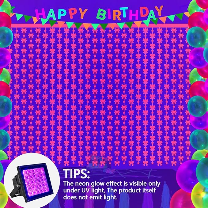 Pink Bow Birthday Decorations 2 Pack, 3.3x6.6ft Bow Backdrop Glow in The Dark Party Supplies, Pink Tinsel Backdrop Door Streamers Themed Party Decor, Foil Fringe Curtains for Baby Shower Halloween