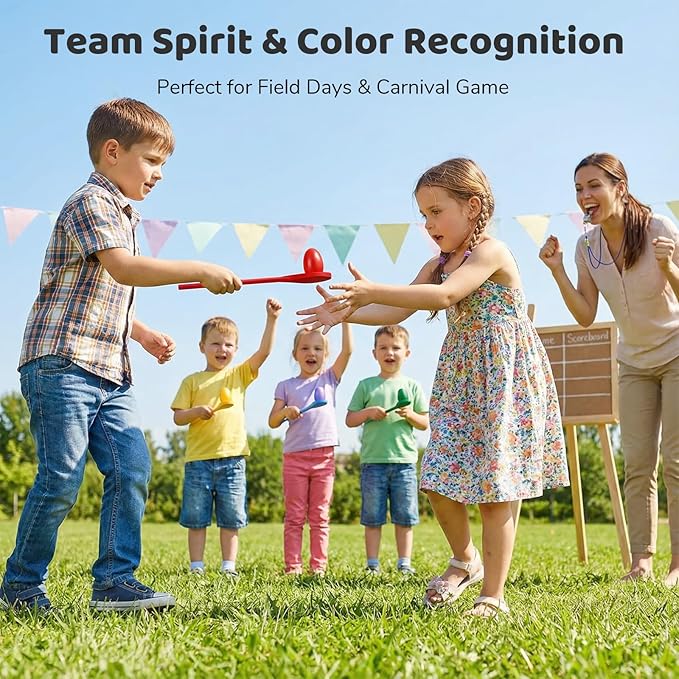 LovesTown 12 PCS Egg Spoon Race Game Sets, Wooden Balance Relay Games for Kids Carnival Birthday Party Games Outdoor Easter Spring Group Game Field Day Party Favors