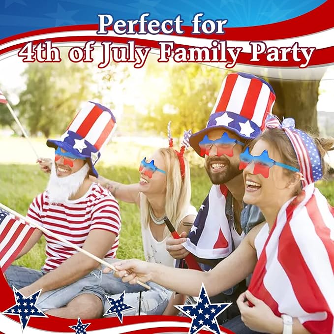 JUSTOTRY 6 Pcs 4th of July Sunglsses Patriotic Glasses Red White and Blue American Flag Sunglasses USA Accessories