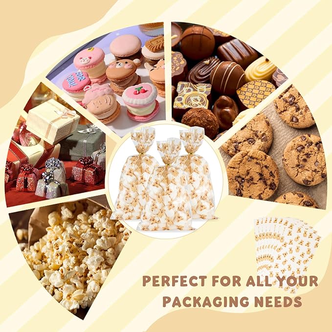 Docvania Clear Bear Cellophane Treat Bags Plastic Gift Bag 100 pcs 7 X 12 Clear Bear Cookie Bags with Ties Goodie Candy Bag Suitable for Mother's Day, Valentine's Day, and Holiday Parties