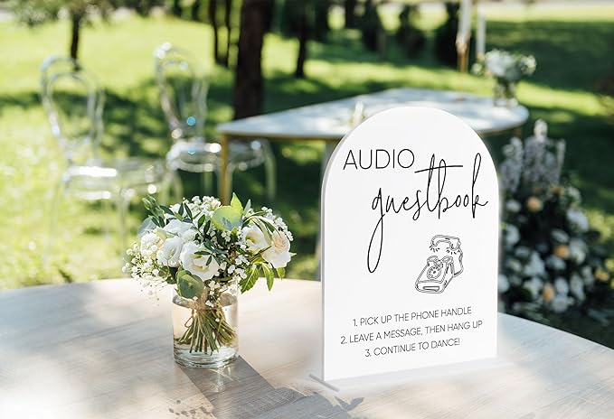 Audio Guest Book Sign, White Arch Acrylic Wedding Sign, Audio Guest Book Wedding Phone, Bridal Shower Decor, Engagement Party Decor, Centerpiece Table Decorations Party for Bride and Groom-12