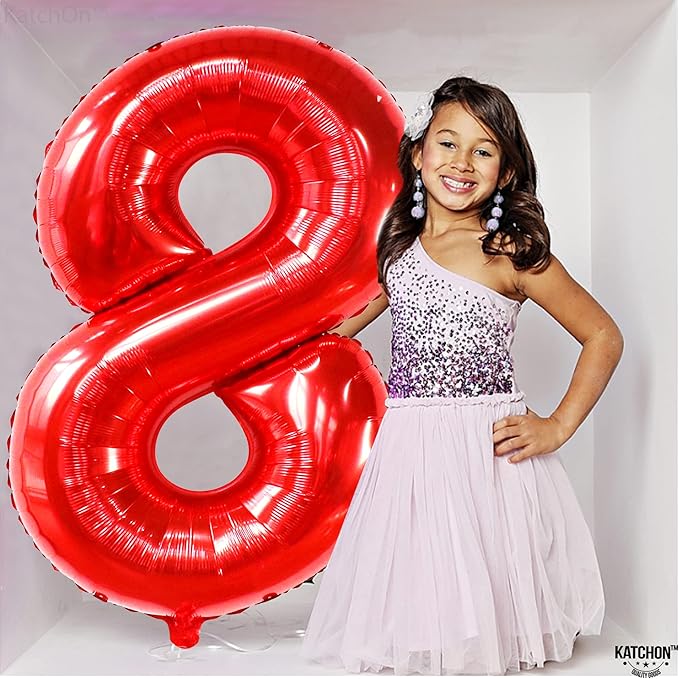 KatchOn, Giant, Red 8 Balloon Number - 40 Inch | Number 8 Balloon, 8th Birthday Decoration Boy | 8 Year Old Balloon, 8 Year Old Birthday Decorations | Number Balloons for Anniversary Decorations