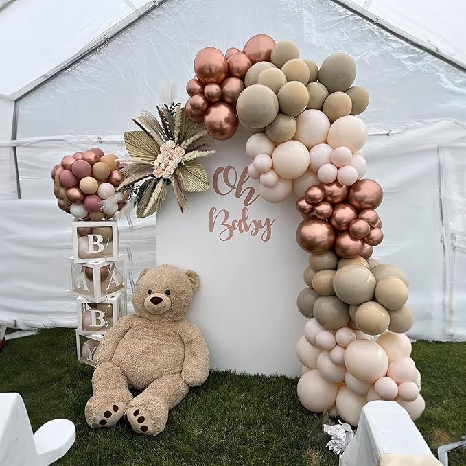 Boho Balloon Arch Double Stuffed Blush Nude Rose Gold Boho Balloon Garland Kit Rosegold Beige Peach Brown Cream Latex Balloons for Baby Bridal Shower Engagement Birthday Wedding Boho Party Decorations