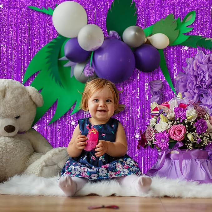 Tinsel Curtain Party Backdrop Purple Birthday Party Decorations 2 Packs Glitter Foil Fringe Curtain Decor Streamers Photo Booth for Birthday Christmas Wedding Halloween Graduation