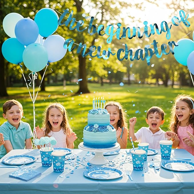BEISHIDA Double-Sided Lake Blue The Beginning of A New Chapter Banner,Farewell Book Themed Housewarming Party Congratulations Decorations,Going away party Retirement Garland,Graduation Sign 2026 Banner