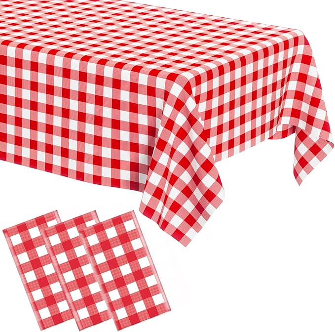 Oigco Red and White Checkered Tablecloths - 3 Pack 54" × 108" Rectangle Disposable Plastic Red Gingham Tablecloth, Picnic Table Cover for Party, Wedding, Birthday Christmas Decor