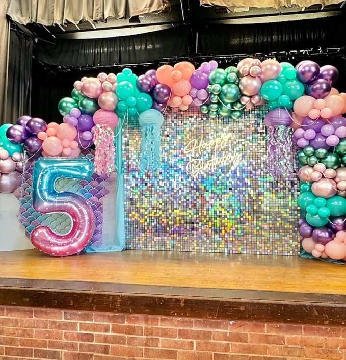 5th Mermaid Birthday Decoration for Girls,Pink Purple Green 5th Birthday Balloon Number 5 Seashell Foil Balloons Banner Mermaid Sea Party Decor Supplies for 5 Year Old