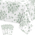 3 Pack Sage Green Floral Plastic Tablecloths, 54 X 108Inch Tea Party Tablecloth Disposable Table Cloths Green and White Porcelain Tables Decor for Mother's Day Birthday Garden Wedding Tea Party