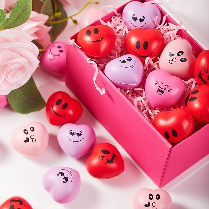 JOYIN 30 PCS Valentine's Day Heart Stress Balls 1.5"x1.5" for Kids, Squishy Toys Slow Rising for School Carnival Reward, Party Present Fillers, Gifts, Relieve Stress Toys