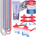 Go Ho 4th of July Outfits for Women,Red White and Blue Face Body Glitter Gel,9 PC Necklaces,3 Pairs Star Sunglasses and 6 PC Rubber Bracelets Wristbands Set for USA Patriotic Outfits Makeup