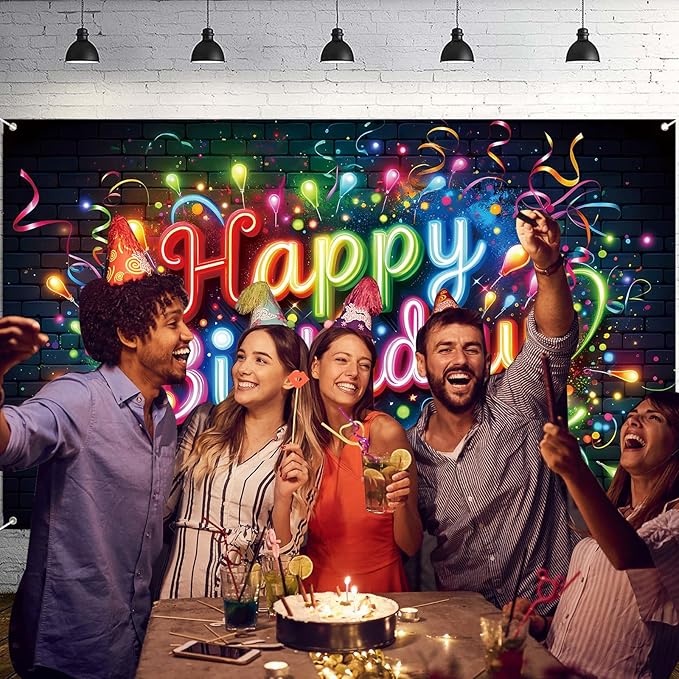 Nuxovilar Colorful Cupcakes & Balloons “Happy Birthday” Party Decor Banner, Playful Pattern Backdrop for Birthday Celebrations, Yard Sign Background, 71x43 Inch