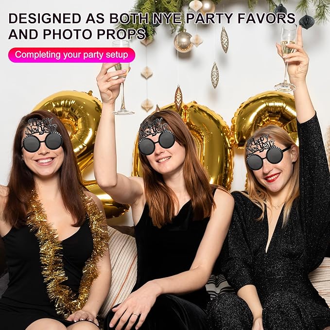 Happy New Year Metallic Glasses Shiny 2026 Party Eyeglasses for Adults & Kids Fun NYE Accessories & Photo Booth Props