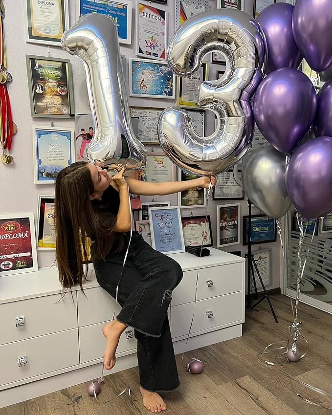 13 Balloon Number, Silver Number 13th 31th Birthday Balloons 40 Inch, 13 or 31 Years Old Silver Birthday Decorations for Boys Girls, 13th Anniversary Decorations