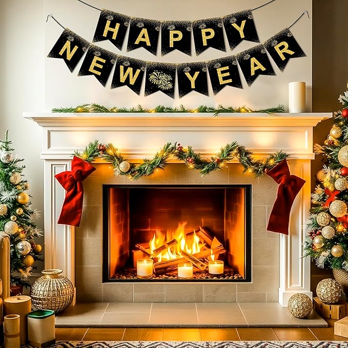 OHOME New Years Decorations 2026 - Happy New Year Banner - New Years Eve Party Supplies - Happy New Year Decorations 2026 Eve Decorations
