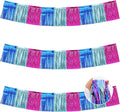 BEISHIDA 3 Packs Metallic Foil Fringe Garland Mix Blue Pink Wall Hanging Tinsel Fringe Banners for Car Floats Birthday Baby Bridal Shower Wedding Graduation Holiday Party Decoration(30 Feet)