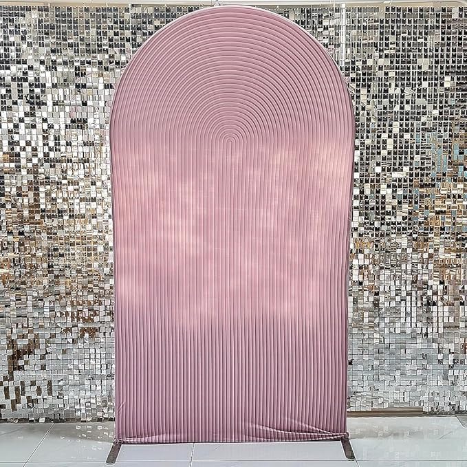 HUAYI Pink Ripples Pattern Arch Backdrop Cover for Birthday Party Wedding Baby Shower Decorations Chiara Backdrops Arched Wall Frame Stands Covers Props GP-456 4ft * 7ft