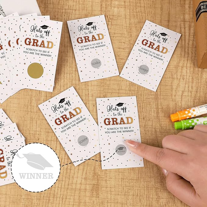 COCHIE 30 Cards Scratch Off Graduation Party Game, Class of 2026 Door Raffle Grad Games, Graduation Parties Supplies Favor Decorations (White Gold)