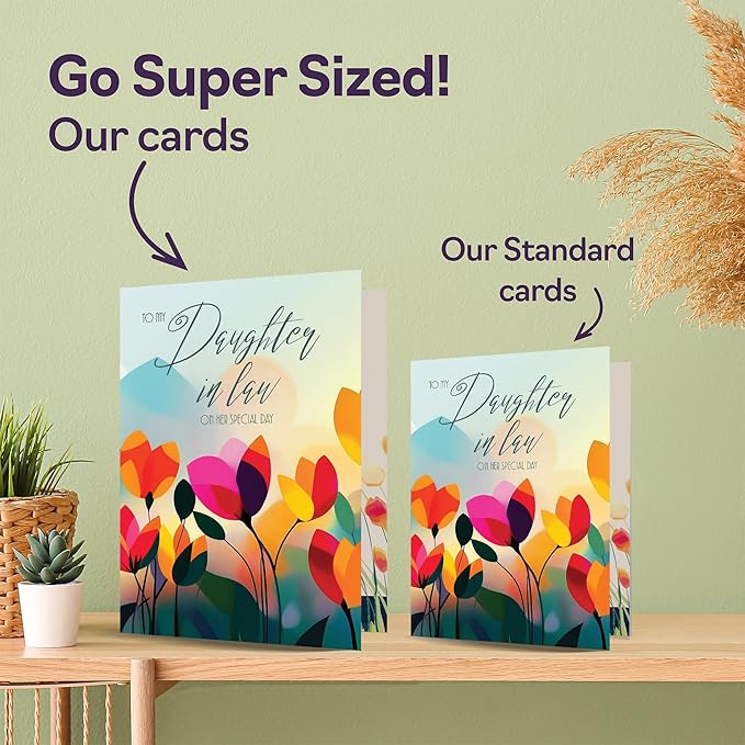 Daughter in Law Birthday Card - Vibrant Summer Flowers - Vivid Happy Birthday Card for Daughter in Law from Mother Mum Father Dad, 5x7 Inch Female Floral Bday Golden Greeting Cards