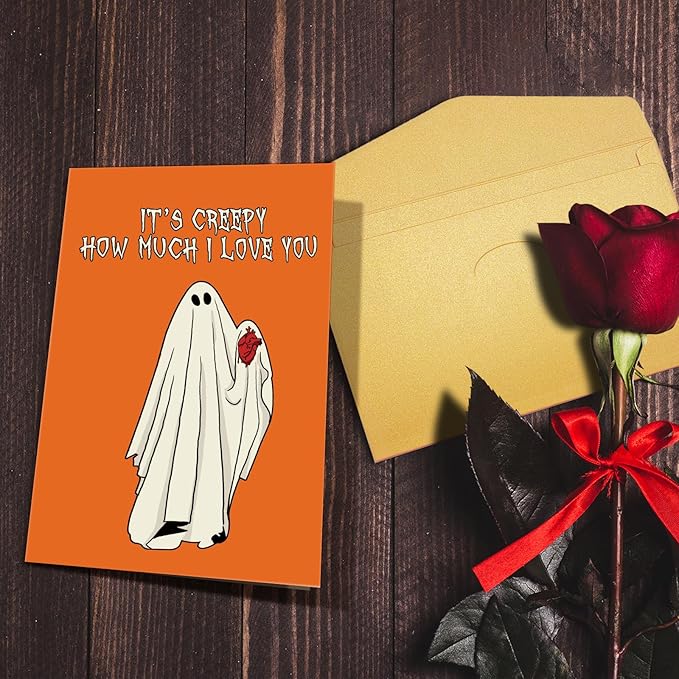 Nchigedy Spooky Ghost Anniversary Card for Men Women, Creepy Halloween Birthday Card for Husband Wife, Funny Valentines Day Card for Boyfriend Girlfriend