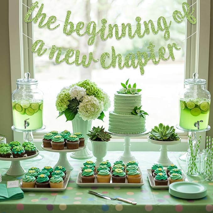 BEISHIDA The Beginning of A New Chapter Banner,Farewell Book Themed Housewarming Party Congratulations Decorations,Going away party Garland,Graduation Sign 2026 Banner,retirement Supplies,Grass Green