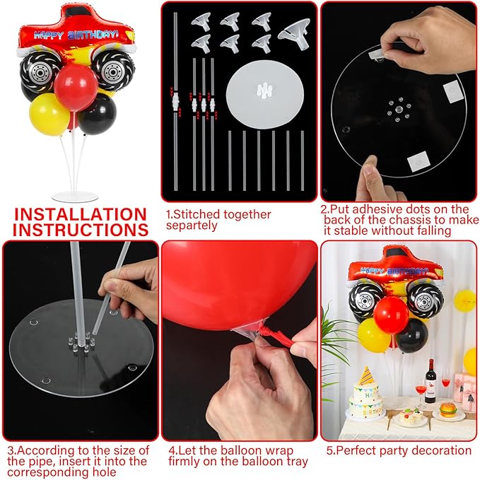 Monster Truck Party Balloons Stand Kit 2 Sets With 2 Monster Truck Foil Balloons Trucks Themed Party Balloon Centerpieces For Tables For Car Themed Birthday Decorations Baby Shower