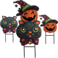 TERESA'S COLLECTIONS Pre-Lit Halloween Decorations Outdoor, Solar Garden Stake with 2 Stacks Cute Black Cat Pumpkin, Jack O Lantern Metal Yard Art Lawn Gift for Valentines Party Porch Patio Decor, 23"