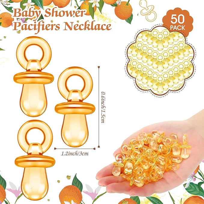 Thyle 51Pcs Little Cutie Pacifier Hunt Baby Shower Games Include Orange Hunt Sign and 50 Acrylic Pacifiers a Little Cutie Is on The Way Theme Baby Shower Game Decoration for Gender Reveal Party Decor