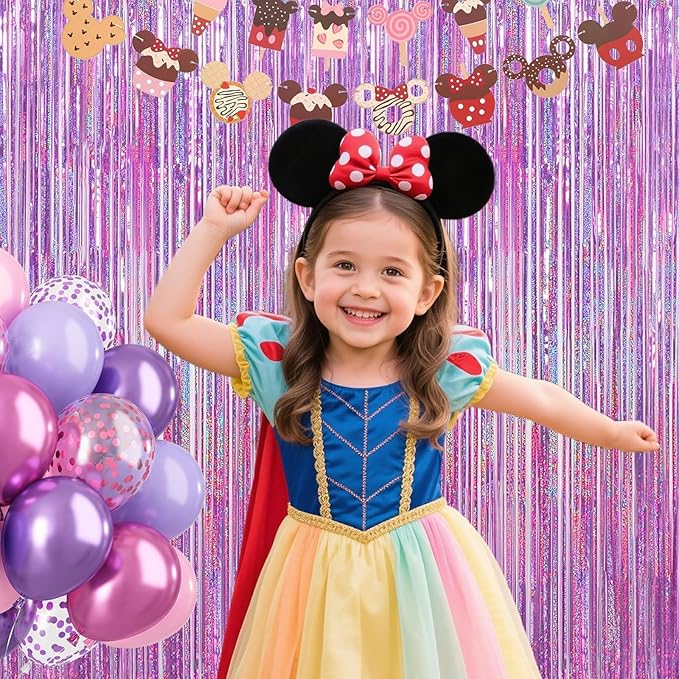 Shimmering Purplish Pink Foil Fringe Curtains for Party Decor - Tinsel Backdrop for Photoshoot, Party Wall Decor with Glitter Streamers for Weddings, Baby Showers, Birthdays & Stage Events
