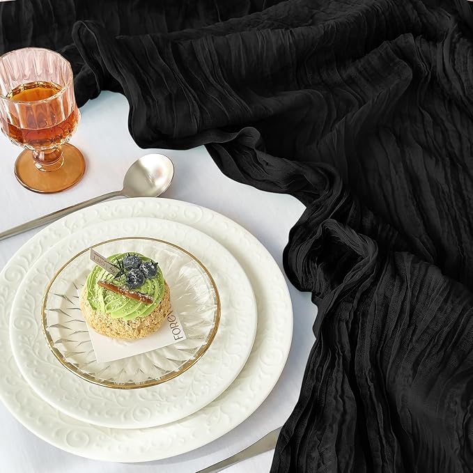 IVAPUPU 2 Pcs Cheesecloth Table Runner - 10ft Black Easter Spring Boho Gauze Black Cheese Cloth Table Runners for Indoor Baby Shower Decoration Wedding Party Garden Decor