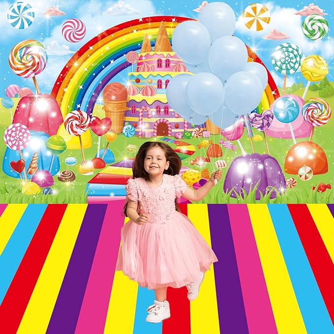 Candyland Party Decorations Colorful Polyester Carpet Runner Candyland Backdrop Sweet Candy Land Princess Road Banner for Outdoor Home Decor Candy Runway Rug Candy Land Themed Birthday Party Supplies
