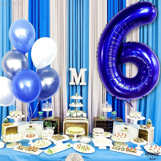 KatchOn, Giant Navy Blue Number 6 Balloon - 40 Inch | 6th Birthday Balloon for 6th Birthday Decorations | 6 Balloons for Birthday | Number Balloons for Anniversary Decorations