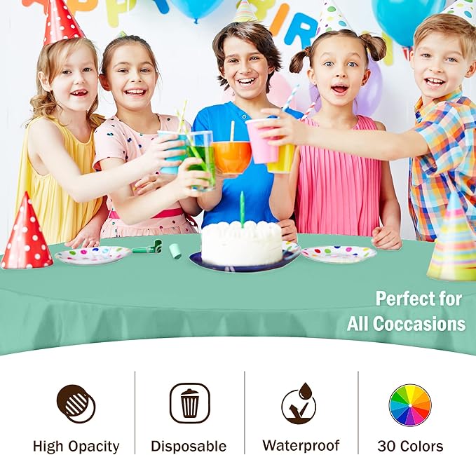 Exquisite Party Solids 6-Pack Premium Plastic Tablecloth 84in. Round Plastic Table Cover - Mint