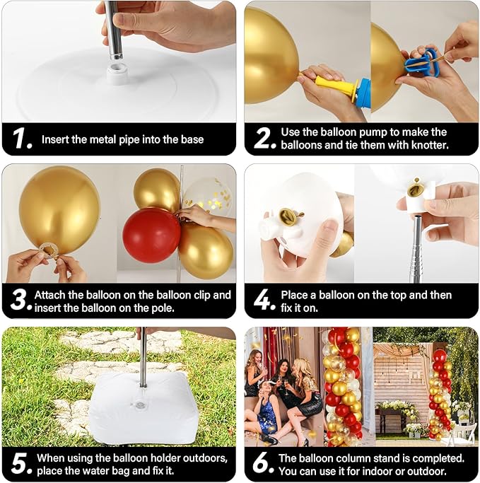 2 Sets Red Gold Balloon Column Stand Kit with 100 Balloons Adjustable Balloon Tower Stand with Bases for Floor Red Gold Confetti Balloon Column Kit for Valentine's Day Sport Birthday Wedding Party