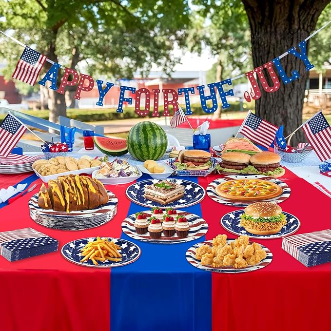 OuMuaMua 75 Pcs American Flag Patriotic Party Plates and Napkins, 4th of July Disposable Tableware Paper Set for Veterans, Election, July 4th Independence Day Party Supplies Decorations, Serves 25