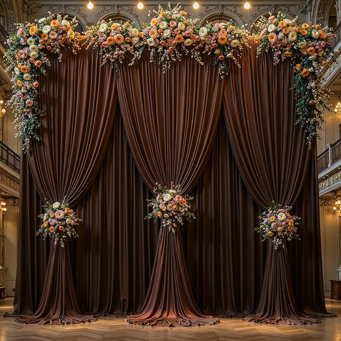 Dark Brown Backdrop Curtains-Wrinkle-Free Polyester Photography Drapes Party Curtain Background for Baby Shower Wedding Decorations- 32 X10FT