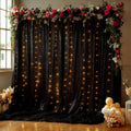 10x10FT Black Wrinkle Free Backdrop Curtains with Lights String for Parties - Photo Curtain Backdrop with Lights for Wedding Decorations, Bridal Baby Shower Birthday Party Photography Background