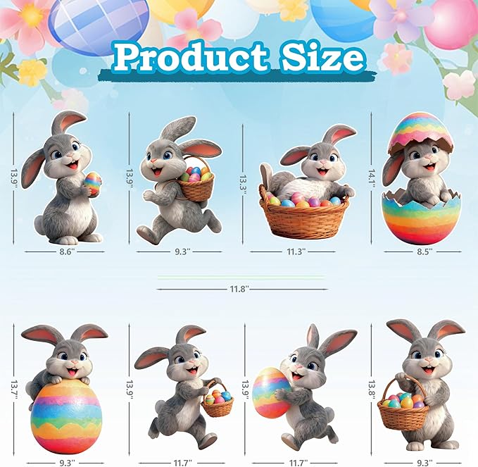 8 Pcs Easter Yard Signs with Stakes, Large Outdoor Easter Bunny Decorations in 8 Styles Featuring Cute Rabbits and Eggs, Sturdy and Waterproof Bunny Yard Lawn Garden Decor for Easter Party