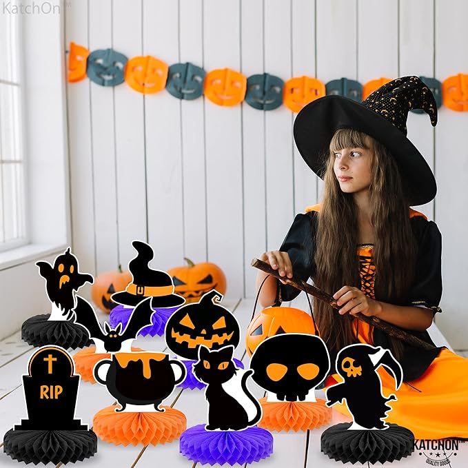 KatchOn, Halloween Centerpieces for Tables - Pack of 9 | Orange and Black Halloween Table Centerpiece for Halloween Party Decorations | Pumpkin Halloween Centerpiece for Halloween Decorations Indoor