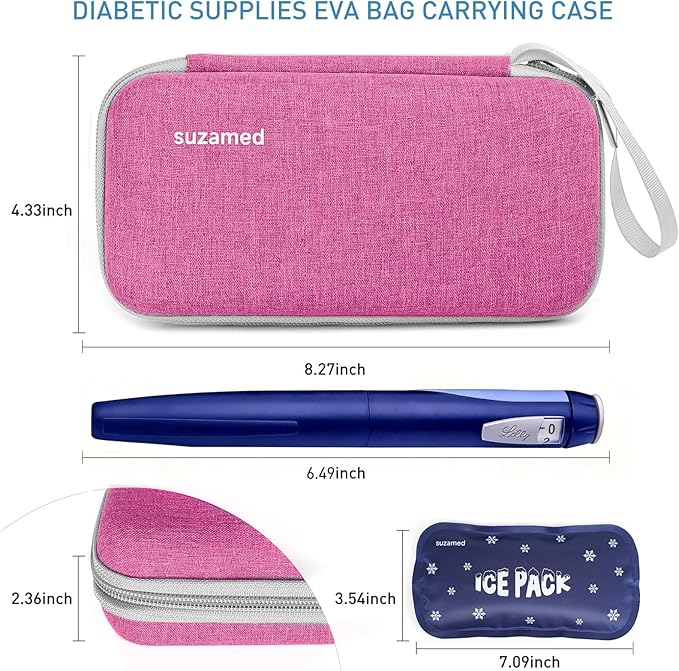 suzamed Insulin Cooler Travel Case,EVA Insulation Travel Medicine Kit with 2 Ice Packs for Diabetes Care,Insulin Pen and Other Diabetic Supplies (Pink)