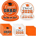 Graduation Party Plates and Napkins Orange Class of 2026 Grad Congrats Party Supplies Disposable Dessert Paper Plates Cocktail Napkins forGraduation Party Decorations,Serve 50